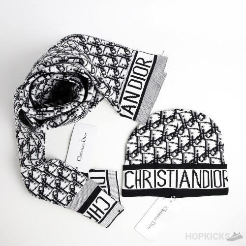 Christian Dior White Black Scarf and Beanie
